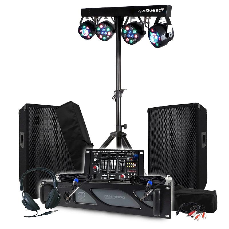 Pack Sono 1800W BM SONIC Ampli 1000W, Paire d'Enceintes Passives 2x400W, Table de Mixage, Portique 4 Lumières Xperformer - 3666638039101_0