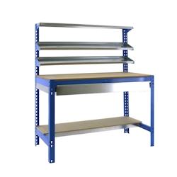 SimonRack Établi SIMONWORK BT1 couleur BLEU/BOIS 1445x1510x760 mm (haut x largeur x profondeur) - bleu métal 8435104932445_0