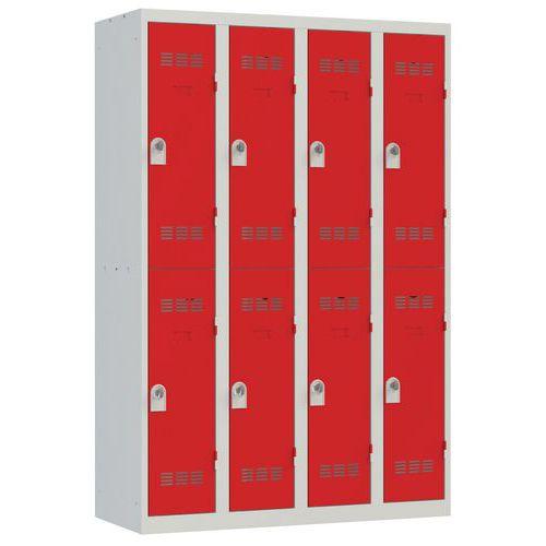 Vestiaire multicases - 2 cases par colonne - serrure 4 - gris clair et rouge - 1200x500x1800 mm_0