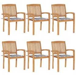 VidaXL Chaises De Jardin Empilables Avec Coussins Lot De 6 Teck Solide - multicolore 3073239_0