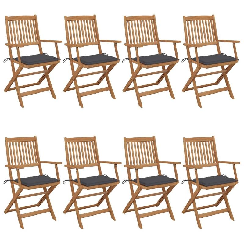 VidaXL Chaises Pliables De Jardin Lot De 8 Avec Coussins Bois D Acacia - gris 3074967_0