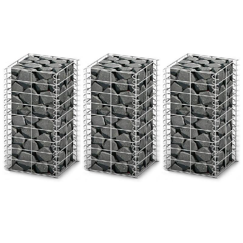 Vidaxl jeu de panier de gabion 3 pcs fil galvanisé 25 x 25 x 50 cm 141044_0