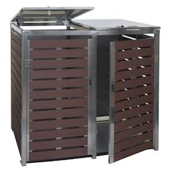 Décoshop26 - Cache-poubelle abris poubelle vérouillable 117x144x102 cm wpc acier inoxydable aspect noyer 04_0006088 - 3000261630845_0
