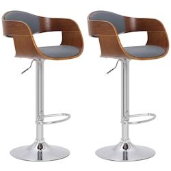 Décoshop26 - Lot de 2 tabourets de bar design scandinave en PVC gris et structure en bois couleur noyer 10_0004247 - gris 3000252006819_0