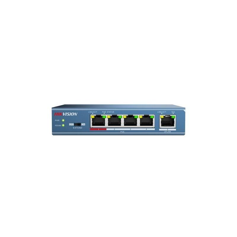 Switch 4 ports POE - Hikvision DS-3E0105P-E - 100 Mb/s - Budget POE 58W / 250 mètres - Idéal pour caméras POE_0