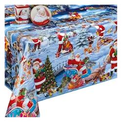 Nappe de Noël Blanche Neige en toile cirée – Carré 120 x 120 cm – Livraison roulée sur tube - bleu plastique polypropylène 3452968034134_0