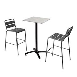 Oviala Business - Ensemble table haute stratifié béton gris 60x60x110cm et 2 chaises hautes en métal gris - HPL résistant - KLIPO_0
