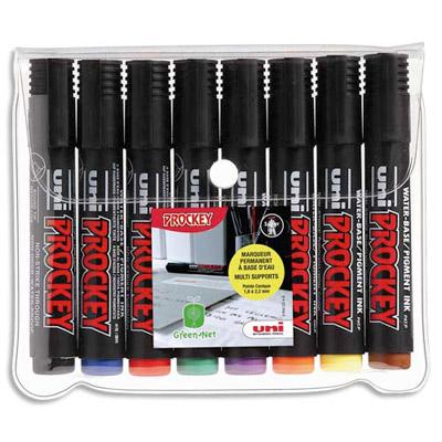 POCHETTE DE 8 MARQUEURS PERMANENTS UNIBALL PROCKEY - POINTE OGIVE - COLORIS ASSORTIS