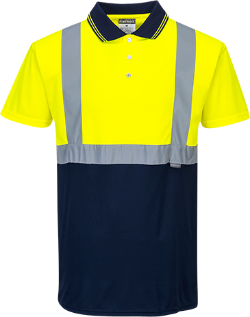 Polo bicolore jaune marine S479 - 4XL - respirant, bandes réfléchissantes, certifié CE, UPF 50+_0