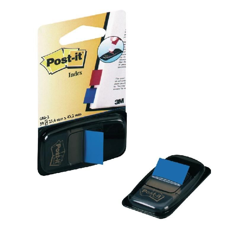 POST-IT® MARQUE-PAGES AVEC DISTRIBUTEUR TAILLE MOYENNE 25,4 X 43,2 MM BLEU 50 PAQUET 680-2