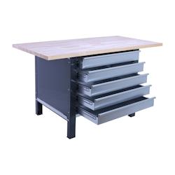 PROREGAL Etabli BUFFALO WOOD avec 5x Tiroir | HxLxP 86,5x150x75cm | Capacité de Charge 1000kg | Anthracite - noir métal PR_RS157-60_0