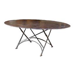 Table pliante ovale poli à l'ancienne - Fer forgé - Dimensions 1,50x1,06m et 2,00x1,30m_0