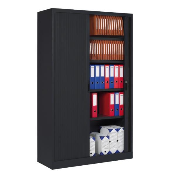 Armoire haute à rideaux - 5 niveaux de rangement 50 kg chacun - Corps noir - Marque Rolléco_0