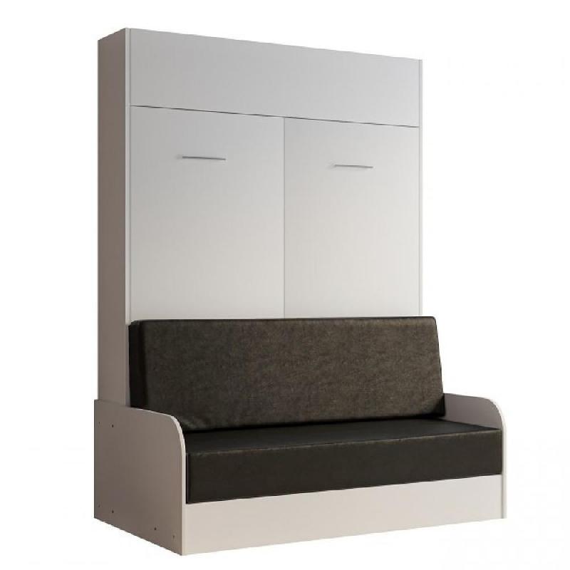 ARMOIRE LIT ESCAMOTABLE DYNAMO SOFA ACCOUDOIRS BLANC MAT CANAPÉ NOIR 140*200 CM_0