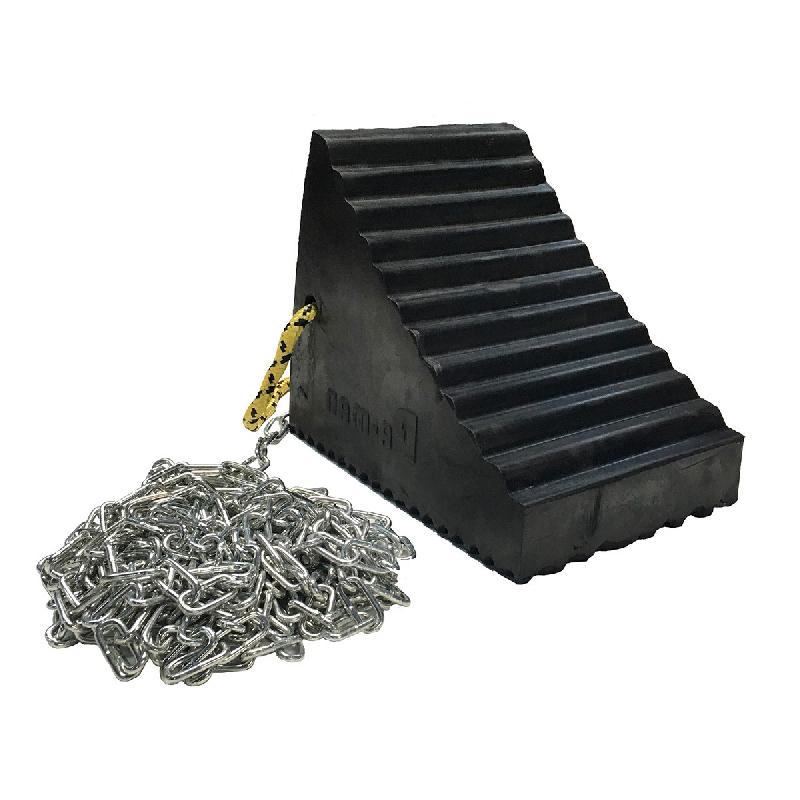 Cale de roue en caoutchouc noir - pour camions avec roues de 560 mm - avec chaîne de 7 m incluse_0