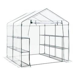 Helloshop26 - Serre de jardin en acier et PVC avec étagère s intégrées 200 x 200 x 220 cm 03_0008249 - 3001922582725_0