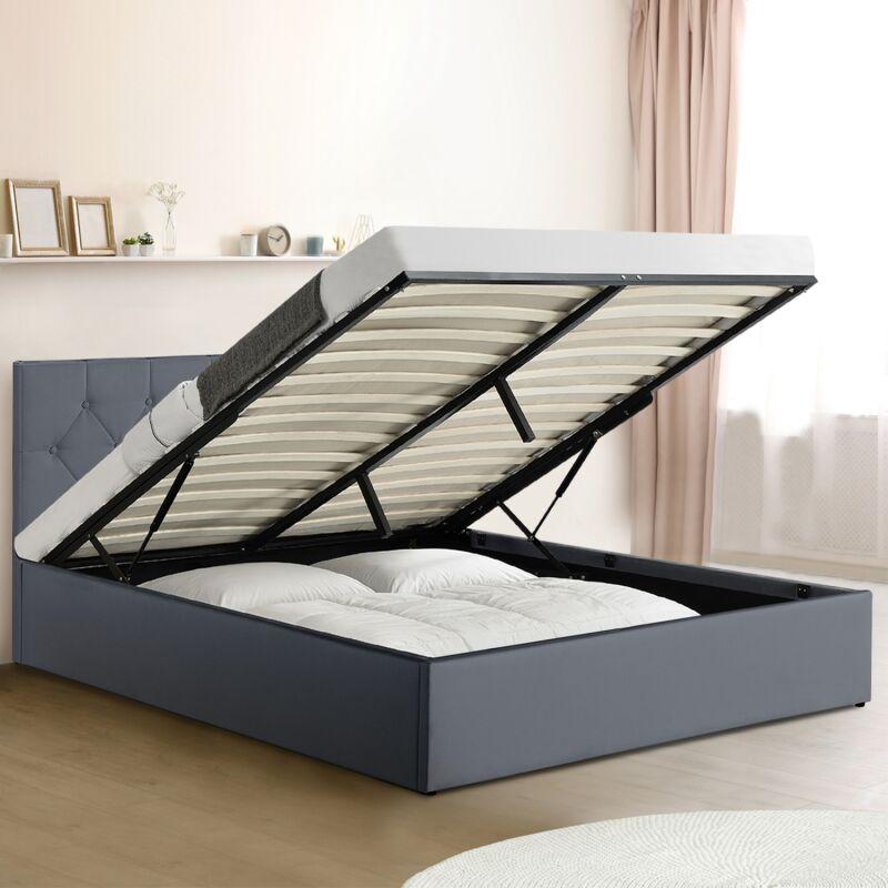 IDMarket Lit Coffre Double scandinave LULEA 140x190cm Tissu Gris Anthracite IDMarket Lit Coffre Double scandinave LULEA 140x190cm Tissu Gris Anthracite