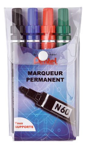 MARQUEUR PERMANENT PENTEL N60 POINTE BISEAUTÉE DE 3,9 À 5,7 MM - POCHETTE DE 4 COULEURS ASSORTIES