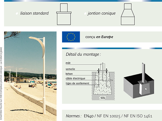 Mât d'éclairage public cylindrique bi-section compolux / en acier galvanisé_0