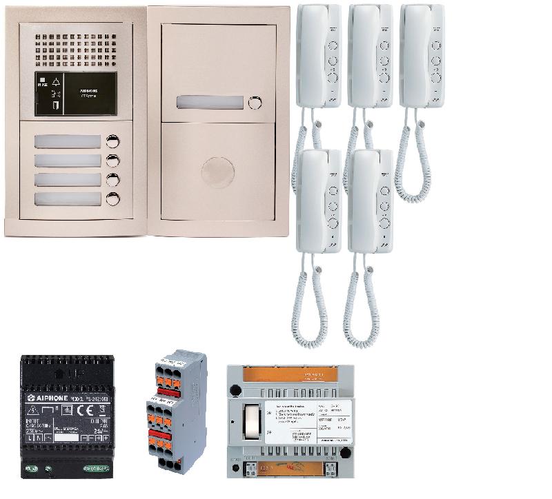 Pack audio 5 BP - Prépercé Vigik - centrale audio avec alimentation et 5 postes GT1D - Référence GTBA5E_0