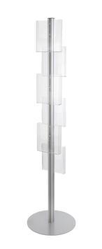 Porte-brochures sur pied Quattro-Donau - aluminium anodisé argent - avec 6 porte-brochures ajustables en hauteur - format A4_0