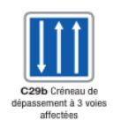 Panneau de signalisation d'indication type C29b - Créneau de dépassement à 3 voies - Formats de 350 mm à 1500 mm_0