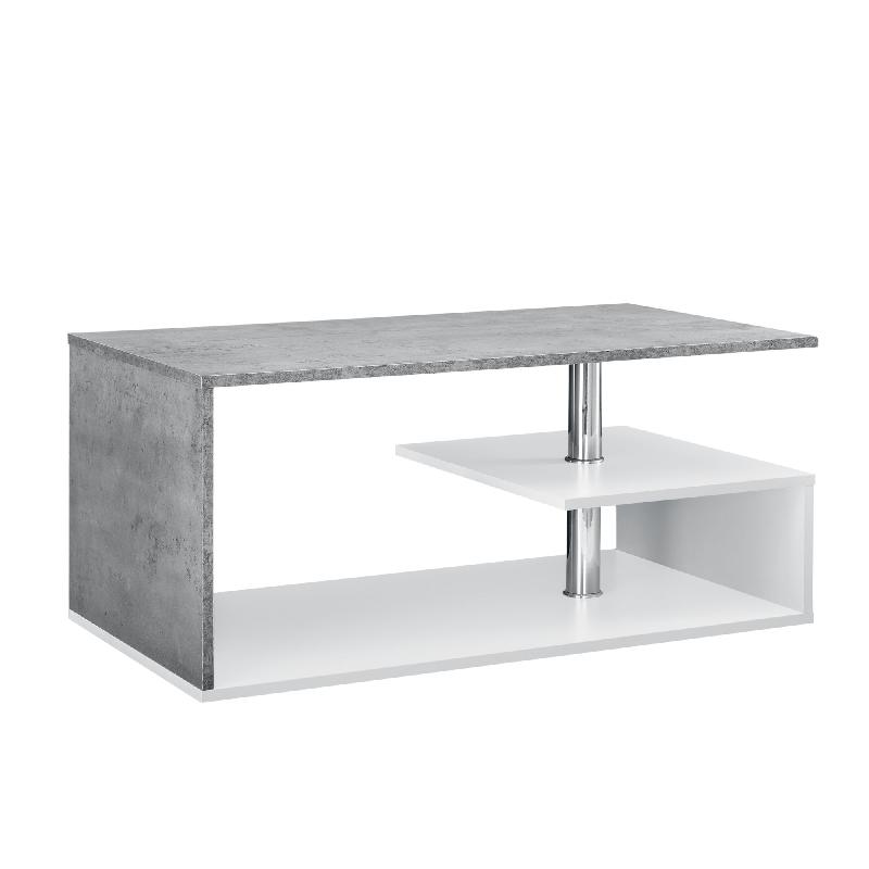 Table basse salon moderne - avec étagère de rangement en MDF haut de gamme - 90 cm - Blanc et Béton - 03_0004156_0