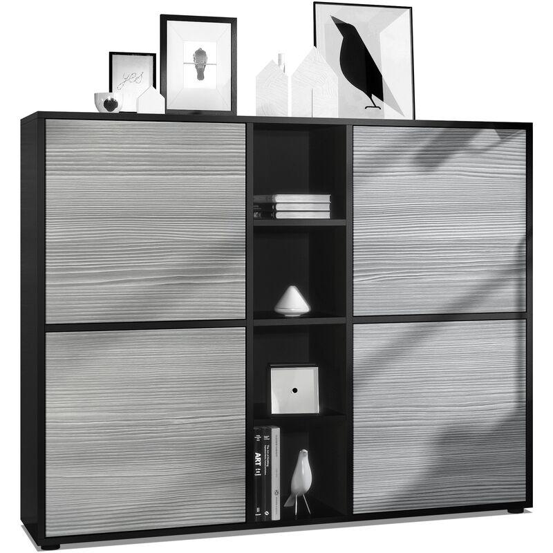 VLADON BUFFET HAUT ARMOIRE COMMODE CUBA V3 NOIR MAT HAUTE