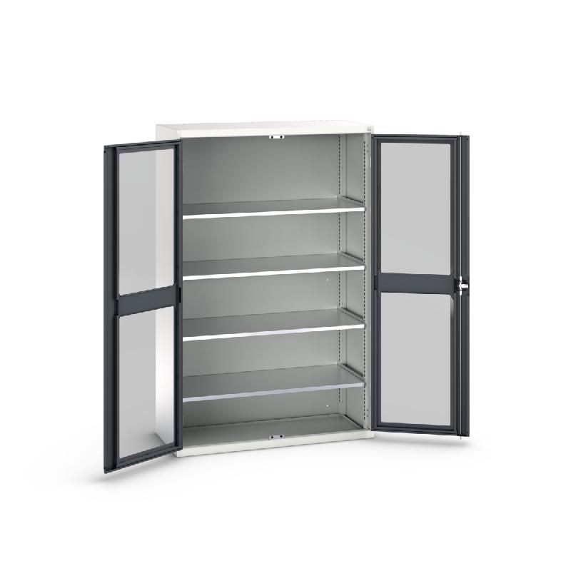 Armoire d'atelier Verso - Portes transparentes avec 4 tablettes réglables - 1300x550x2000mm_0