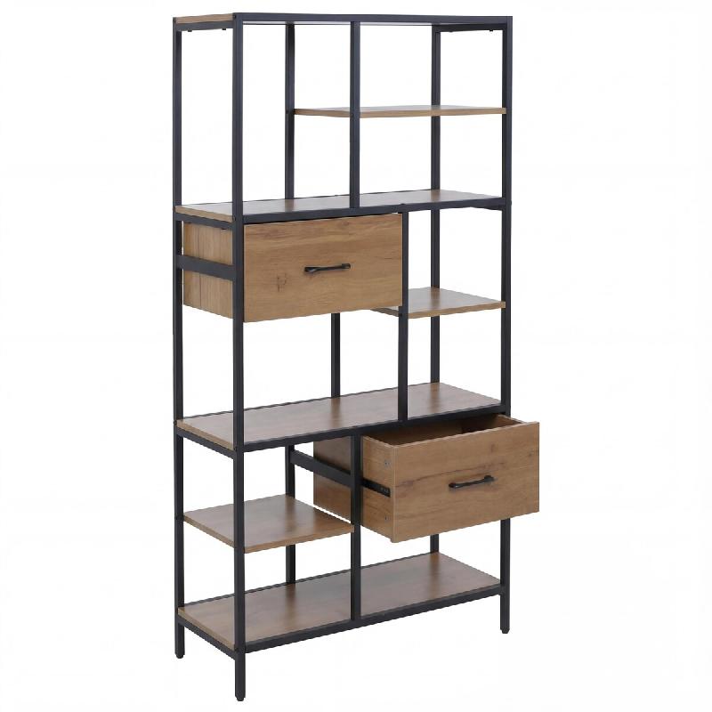 Décoshop26 - Bibliothèque industrielle avec tiroirs étagère de rangement 150x81x33 cm en MDF marron et métal 04_0008786 - 3000267143950_0