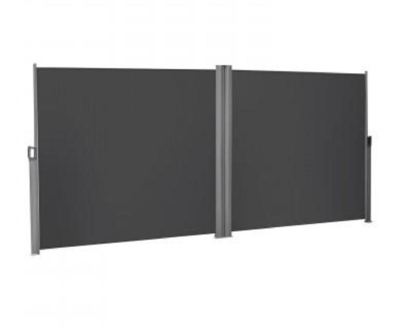 Double store latéral extractible - Brise-vue pare-soleil en polyester 280 g/㎡ - 200 x 600 cm - Gris foncé_0