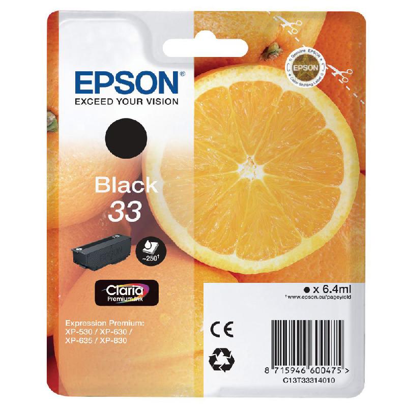 EPSON 33 - 6.4 ML - NOIR - ORIGINALE - BLISTER - CARTOUCHE D'ENCRE - POUR EXPRESSION HOME XP-635, 830; EXPRESSION PREMIUM XP-530, 540, 630, 635, 640, 645, 830, 900