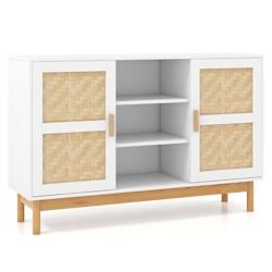 Helloshop26 - Buffet moderne 120 cm meuble de rangement avec 2 portes tressées en bambou 3 étagères ouvertes table console d'appoint 20_0007957 - 3_0