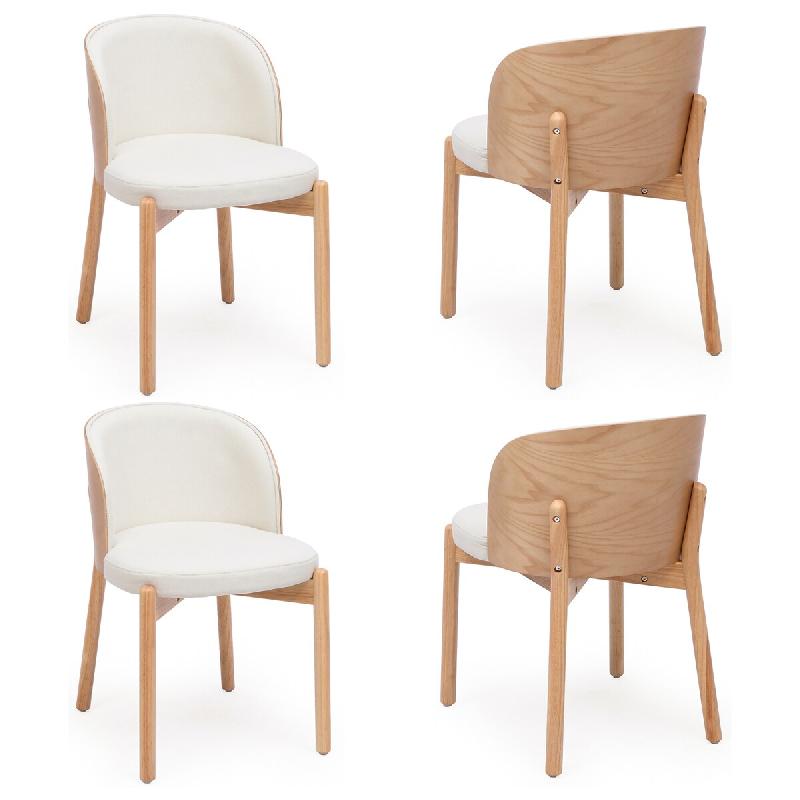 Merax 4 chaises de salle à manger en bois massif, tissu lin, dossier enveloppant et placage frêne, bois naturel - multicolore Bois massif N634P44827_0