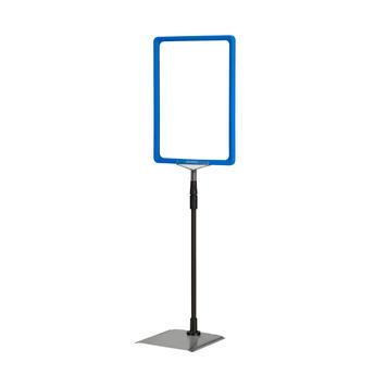 Porte-affiches sur pied série C - A4 - Bleu similaire à RAL 5015, socle métallique galvanisé et montant télescopique noir_0