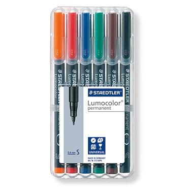 Staedtler Lumocolor Permanent 313, Feutres permanents pour toutes les surfaces, Sans xylène ni toluène, Set de 6 couleurs lumineuses, pointe ogive 0_0