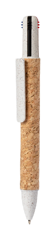 Stylo 4 couleurs - bille en plastique écologique et paille de blé - corps en liège naturel_0