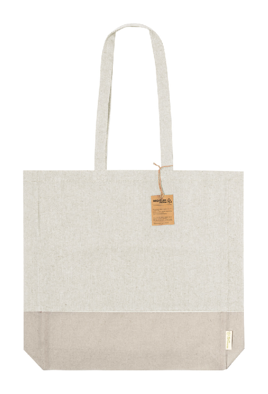 Tote bag publicitaire - coton recyclé bicolore avec soufflet et anses longues - 120 g/m²_0