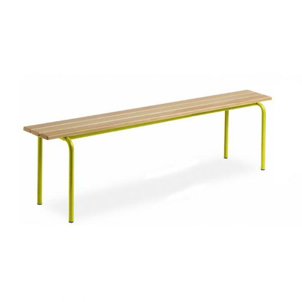 Banc vestiaire sans dossier - pieds Epoxy jaune - 1600 mm - 3 lames en hêtre vernis_0