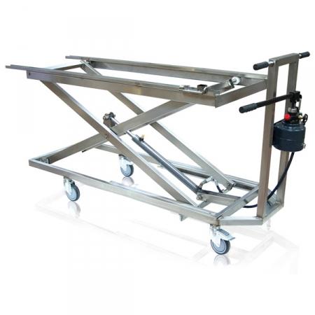 Chariot hydraulique simple croisillon - rails fixes - charge 200 kg - tout inox - hauteur 310 à 1400 mm_0