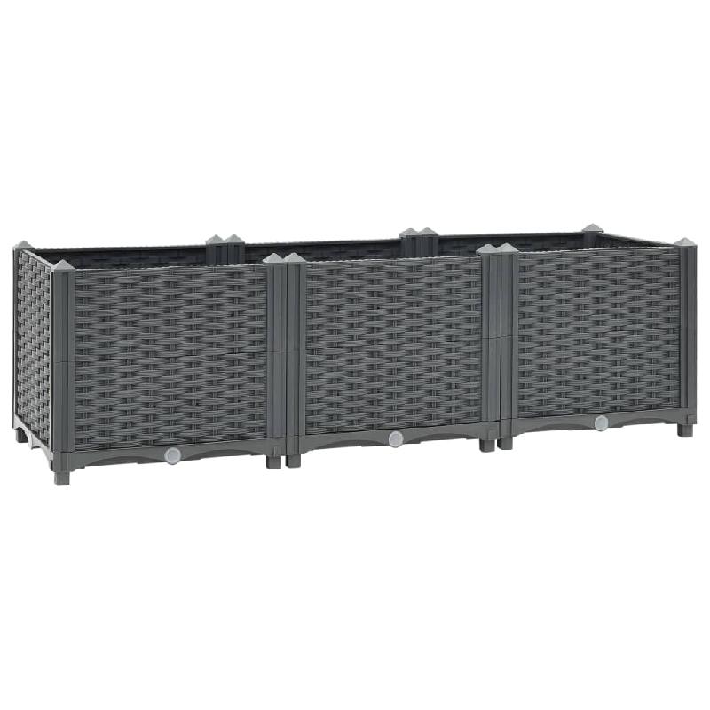 Jardinière lit surélevé 120x40x38 cm en polypropylène gris foncé - Plantes, fleurs et jardin - Réf : 02_0000905_0