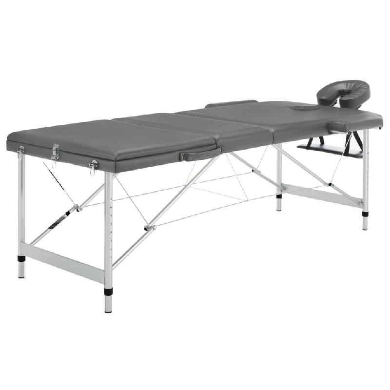 Table de massage pliable à 3 zones - cadre en aluminium - appuie-tête et accoudoirs réglables - anthracite - portable avec sac de transport - 02_0001798_0