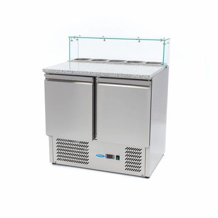 Table à pizza réfrigérée - Maxima Verre 2 - acier inoxydable et granit - 285L - 2 portes_0