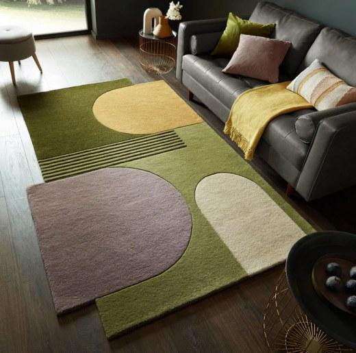 Tapis Pure Laine Asymétrique CARNAC Multicolore Vert - Référence 6808-TN_0