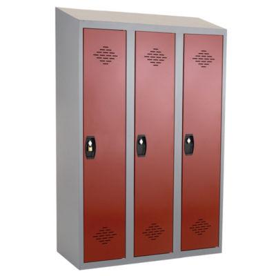 Vestiaires monobloc Confort Industrie salissante 3 cases, toit incliné, gris / rouge_0