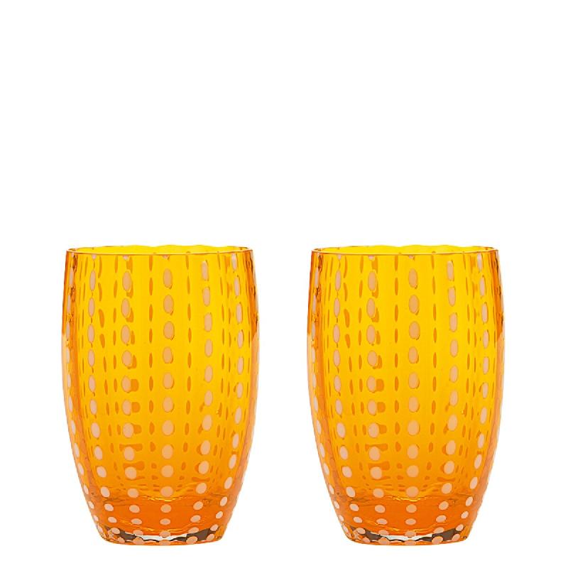 Zafferano Perle Verre Orange - Verre Soufflé 32Cl, Fait Main, Set De 2 Verres Artisanaux Pour Eau Ou Cocktails, Style Coloré - orange 8051827970368_0