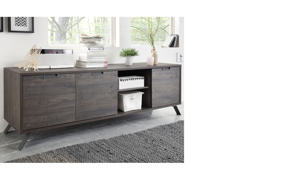 Buffet contemporain couleur wengé ALBERTON - 3 portes, 2 niches, fabrication italienne_0