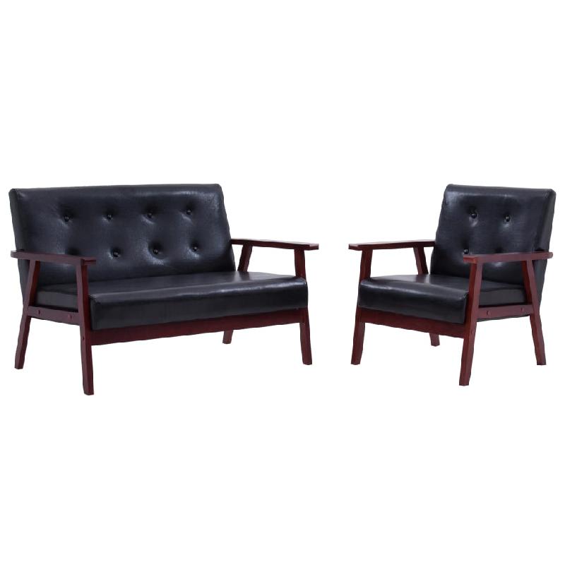 Ensemble de canapés 2 pièces noir en similicuir - Fauteuil et canapé 2 places - Réf. 02_0019641_0