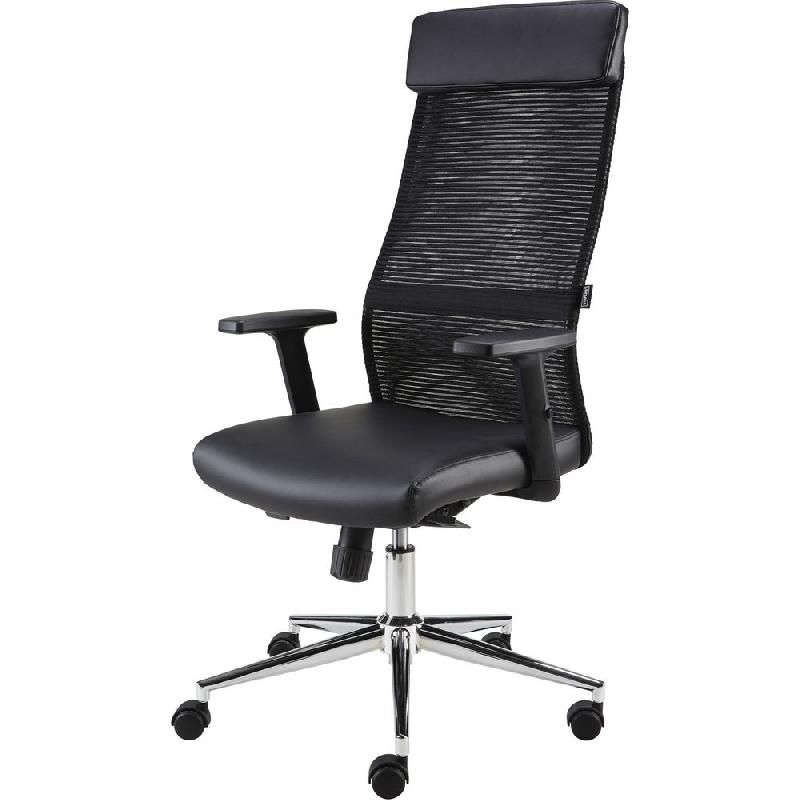 STAPLES FAUTEUIL DE BUREAU PHAROAH DE STAPLES®, MAILLE/CUIR CONTRECOLLÉ NOIR