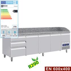 Table frigo 3 portes 600x400 - 3 tiroirs neutres (8x bacs 600x400) + tiroir ustensiles - Pizza Line PLUS - T° -2° à +8° - 2490x720x880mm_0